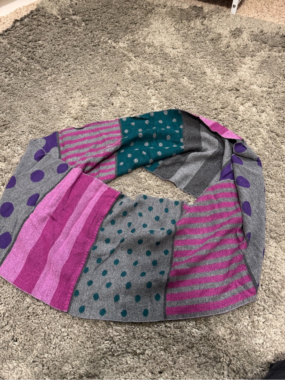 Lane Bryant Gray Mixed Print Infinity Snood Scarf Polka Dot Stripe Pink Purple
